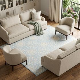 6' X 9' Light Blue Floral Power Loom Area Rug