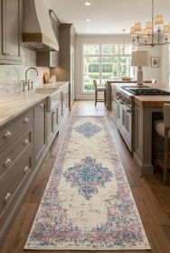 8' Pink Damask Power Loom Runner Rug