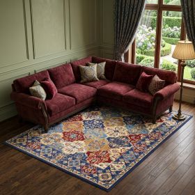 7' X 10' Red Damask Power Loom Area Rug