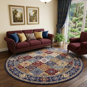 8' Red Round Damask Power Loom Area Rug