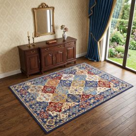 4' X 6' Blue Floral Power Loom Non Skid Area Rug