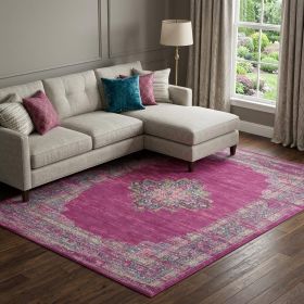 9' X 12' Fuchsia Floral Power Loom Area Rug