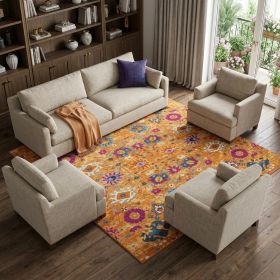 9' X 12' Gold Floral Power Loom Area Rug