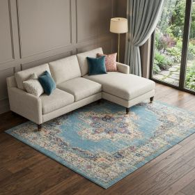 9' X 12' Light Blue Floral Power Loom Area Rug