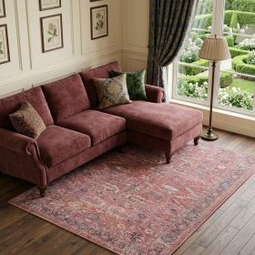 9' X 12' Red Floral Power Loom Distressed Area Rug