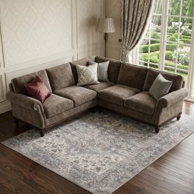 9' X 12' Gray Floral Power Loom Distressed Area Rug
