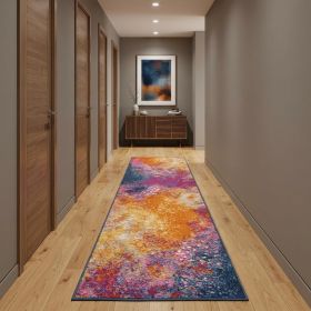 Blue Abstract Power Loom Runner Rug