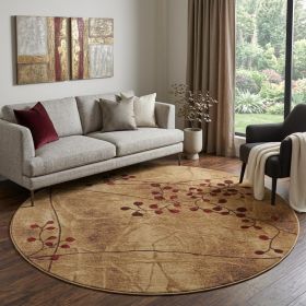 8' Brown Round Floral Power Loom Area Rug