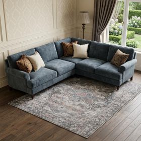 8' X 10' Gray Floral Power Loom Distressed Washable Area Rug