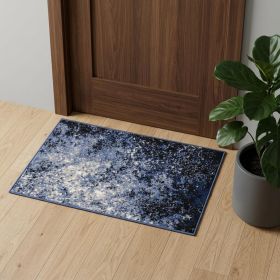2' X 3' Light Blue Abstract Power Loom Distressed Area Rug