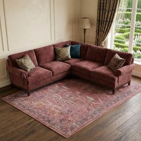 8' X 10' Red Floral Power Loom Distressed Area Rug