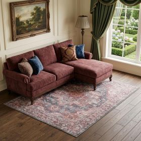 8' X 10' Red Floral Power Loom Distressed Washable Area Rug