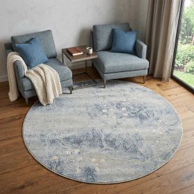 6' Blue Round Floral Power Loom Area Rug