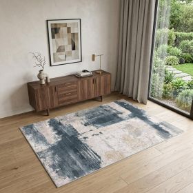 4' X 6' Blue And Beige Abstract Washable Non Skid Area Rug