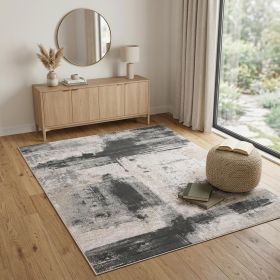 4' X 6' Gray Abstract Washable Non Skid Area Rug