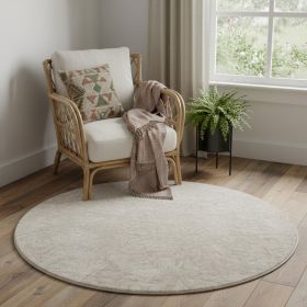 5' Gray Beige and Blue Geometric Distressed Round Rug