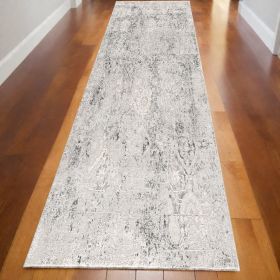 20' Gray and Ivory Oriental Distressed Runner Rug