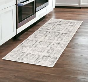 8' Runner Ivory and Gray Geometric Washable Non Skid Area Rug