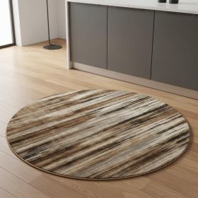 5' Brown Round Abstract Washable Non Skid Area Rug