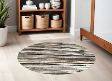 7' Beige Brown and Gray Abstract Distressed Round Rug