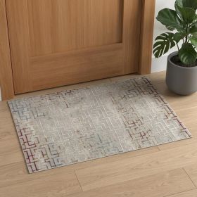 2' X 3' Gray and Ivory Geometric Washable Non Skid Area Rug