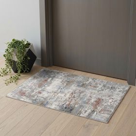 2' X 3' Gray and Blue Abstract Washable Non Skid Area Rug