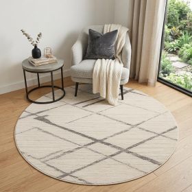 5' Beige and Gray Abstract Distressed Round Rug