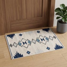 2' X 3' Blue and Beige Southwestern Non Skid Area Rug