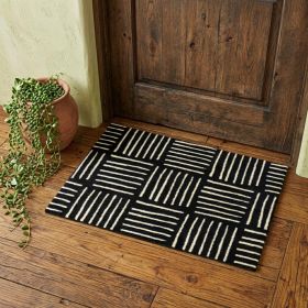 2' X 3' Black and Off White Abstract Machine Tufted Area Rug