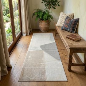 2' X 6' Taupe Abstract Machine Washable Runner Rug With UV Protection