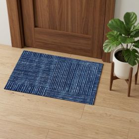 2' X 3' Navy Blue Striped Washable Area Rug With UV Protection