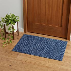 2' X 4' Navy Blue Striped Washable Area Rug With UV Protection