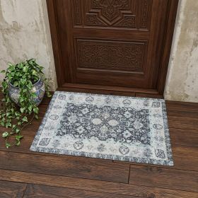 2' X 3' Gray Oriental Washable Area Rug With UV Protection