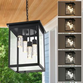 LED 5CCT Large Outdoor Pendant Light Fixtures, Exterior Hanging Lantern LED Integrated Bulbs Included for Porch Patio Yard Garden