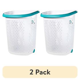 (2 pack) 2 Bushel Rolling Plastic Laundry Hamper with Pop-up Handle, White, Adult