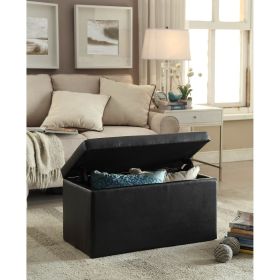 30" Hinged Storage Ottoman, Black Faux Leather