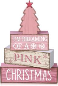 4 Pcs Christmas Table Decoration Wooden Pink Christmas Tree Centerpieces Decor Winter Tiered Tray Decor Rustic Decorative Tree Block Signs Gift F