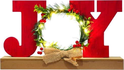 Christmas Decorations for Home LED Lighted JOY Decor Farmhouse Wooden Wreath Tabletop Merry Christmas Signs Rustic Holiday Block cIndoor Decorati
