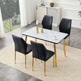 Table and chair set.White imitation marble texture glass top + lower black MDF board