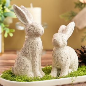 Beige Easter Bunny Decor, Bunny Figurines Set of 2, Resin Rabbit Decor with Stone-Look Finish, Vintage Bunnies Statue for Spring Table Centerpiec