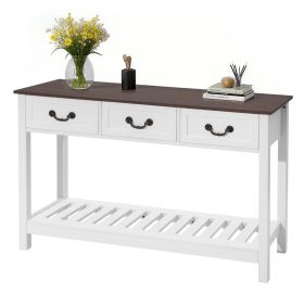 47 in Console Table, Farmhouse Desk Behind the Couch with Drawers and Bottom Storage Shelf, Wooden Rectangle Entrance Narrow Sofa Table for Hallw