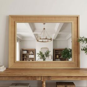 Natural Wood Color 20"x30" Rattan Rectangle Solid Wood Frame Decorative Mirror,For Farmhouse,Bathroom,Home Decor,Entryway