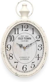 Small Retro Oval Wall Clock, Antique Old Design, White Vintage Style, Battery Operated Silent Decor Wall Clocks for Kitchen, Bedroom, Farmhouse