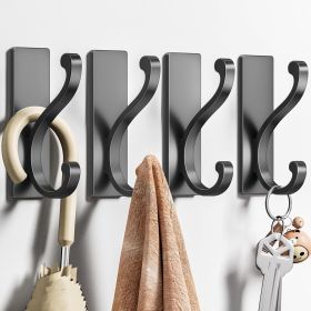 Wall Hooks Coat Hooks Black, 4 Pack Self Adhesive Hook for Clothes, Towel, Keys, Heavy Duty Hooks for Door, Kitchen, Bathroom, Shower, Rental Hou