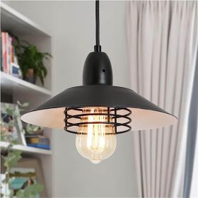 Farmhouse Vintage Pendant Light Black Fixture Pendant Lights with Spring Frame Adjustable Metal Hanging Lamp for Kitchen Island Dining Room Bedro (Main Material: Metal, Main Color: Black White)