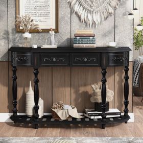 52''Modern and Contemporary Curved Console Table Sofa Table Entryway Table for Hallway Living Room with 4 Drawers and 1 Shelf (Material: MDF, Color: Black)